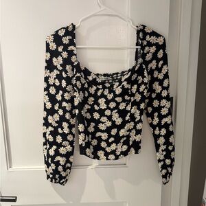 Reformation Black Daisy Print Blouse